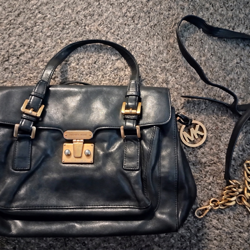 Michael Kors Black and Gold Satchel with Structured Design